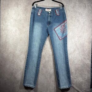 Neeso Jeans‎ Womens Size 15 Juniors Blue Denim Medium Wash Straight Patchwork